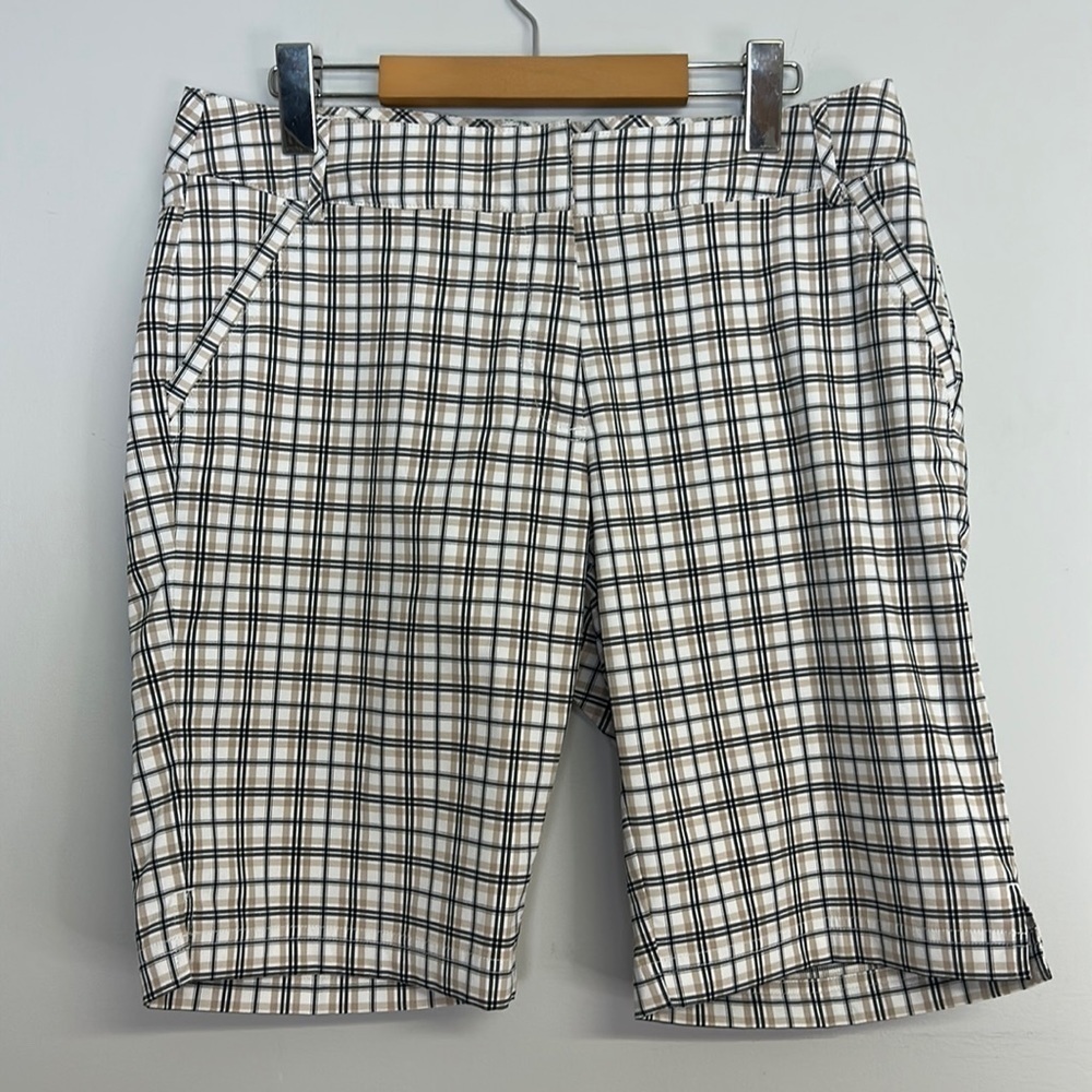 ALULR Black/White/Tan Plaid Golf Shorts Sz 8